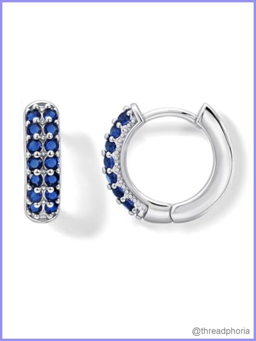 Silver Plated Brass Huggie Hoop Earrings with Created Sapphire